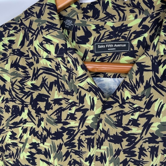 Saks Fifth Avenue Slim Fit Abstract Leaf Camp Shirt - Picture 8 of 9